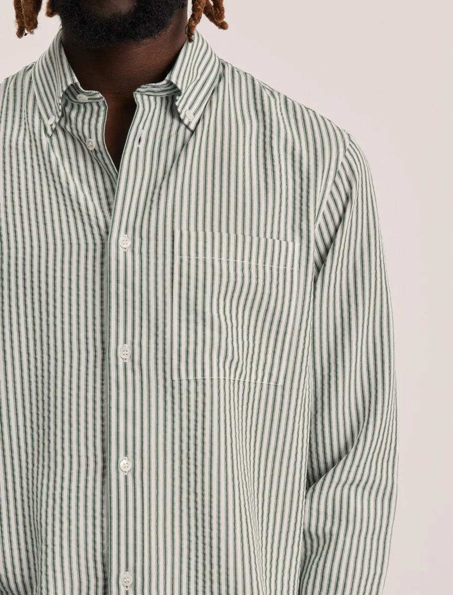 ANOTHER ASPECT Tencel L/S Shirt Evergreen/White