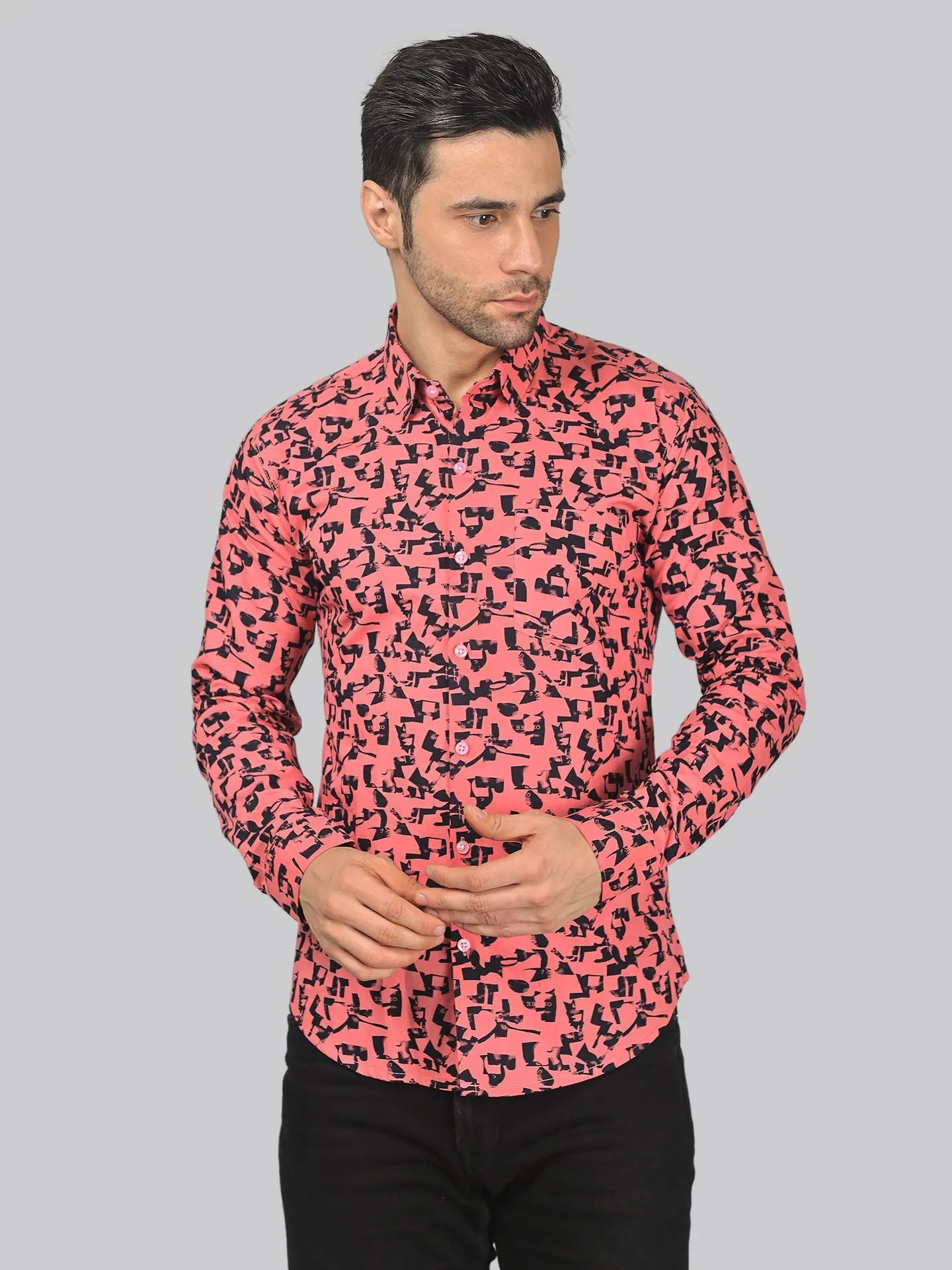 Artisanal Printed Full Sleeve Cotton Button-up Shirt for Men