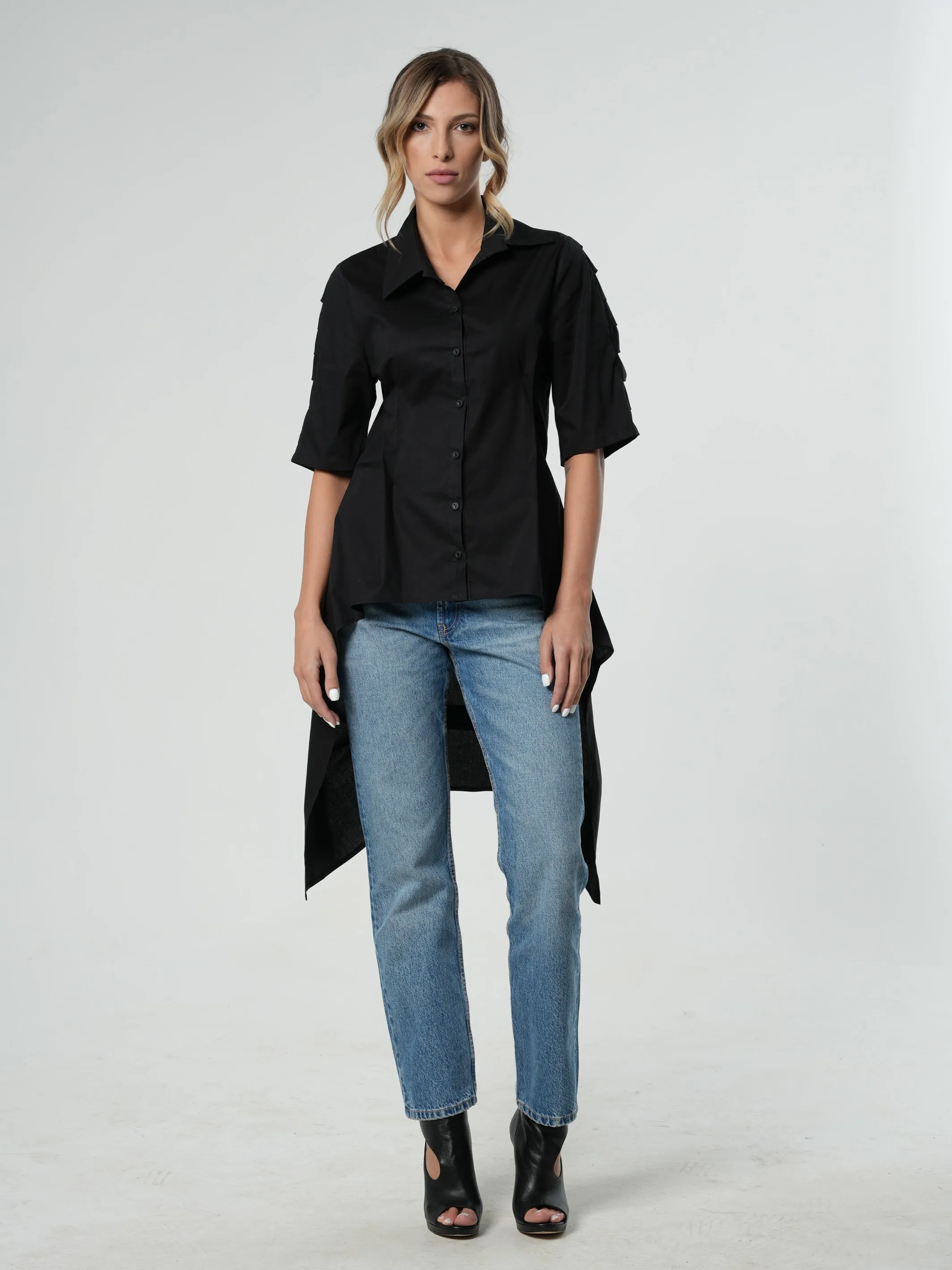 Asymmetric Shirt With Open Back In Black