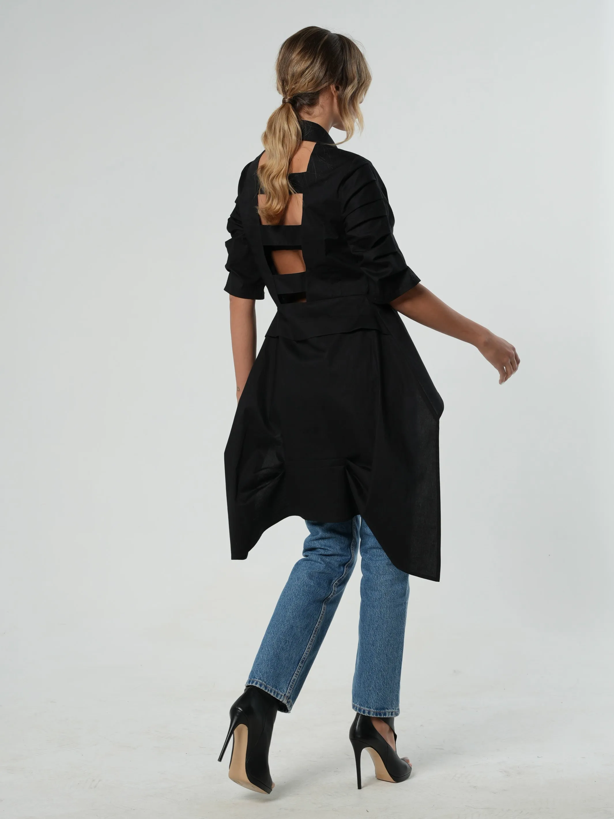 Asymmetric Shirt With Open Back In Black