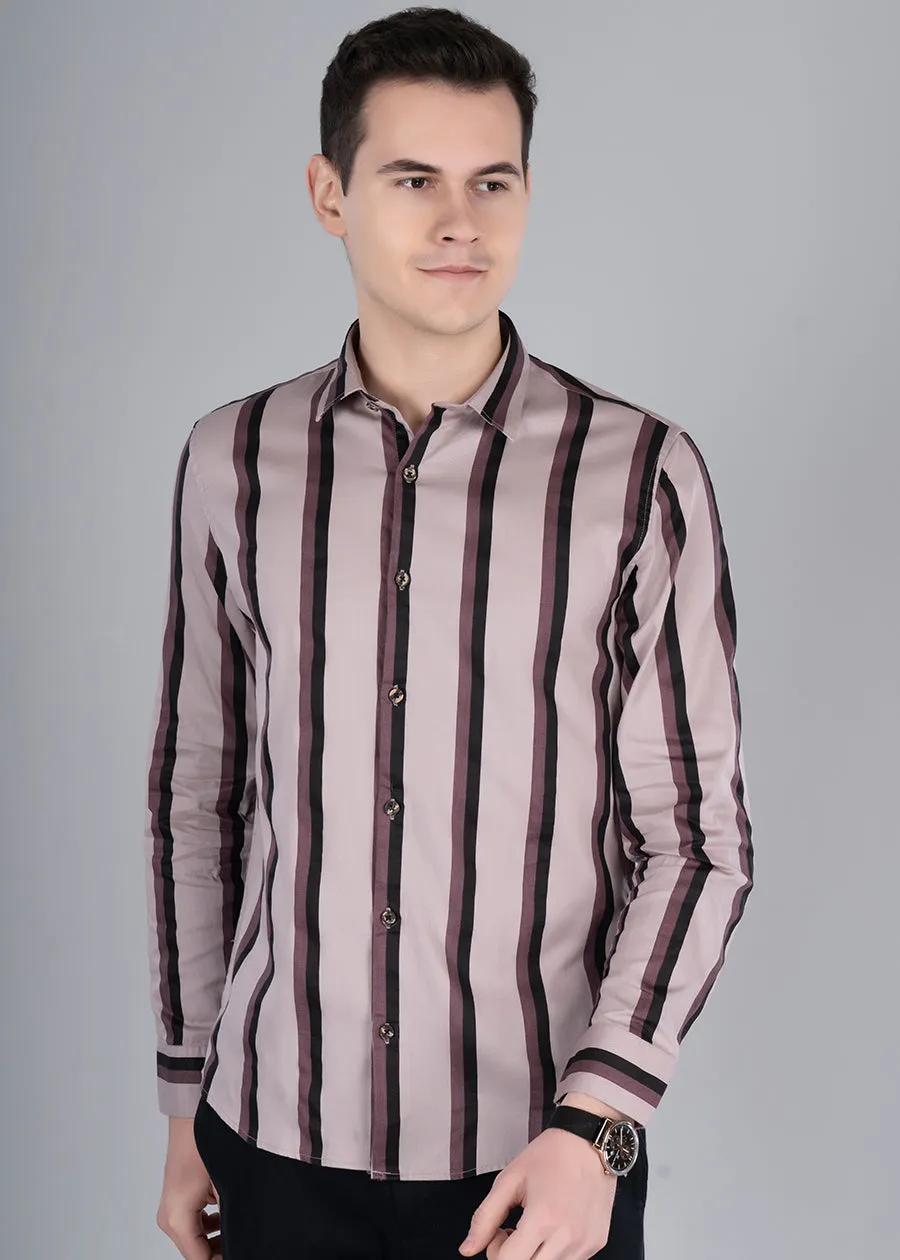 Band Stripe Mens Maroon Shirt