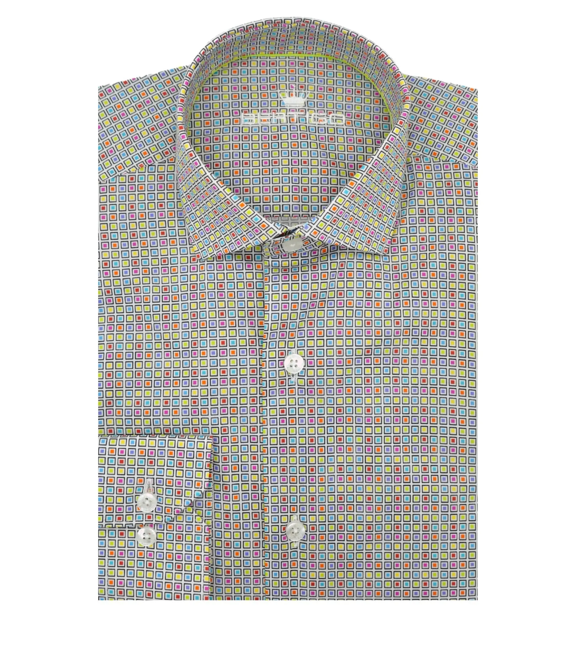 Bertigo Shirt | Vince-05 White Color Square Geometric Print