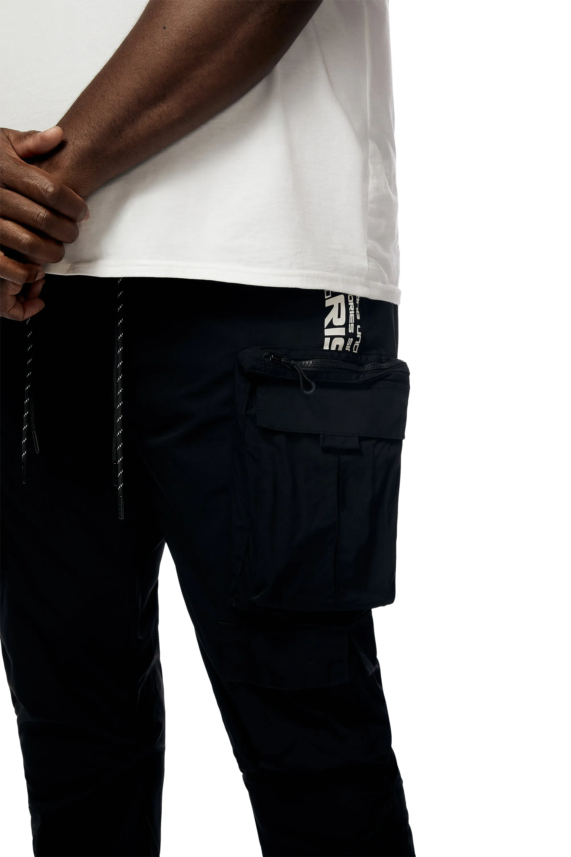 Big And Tall Stacked Windbreaker Utility Pants - Black