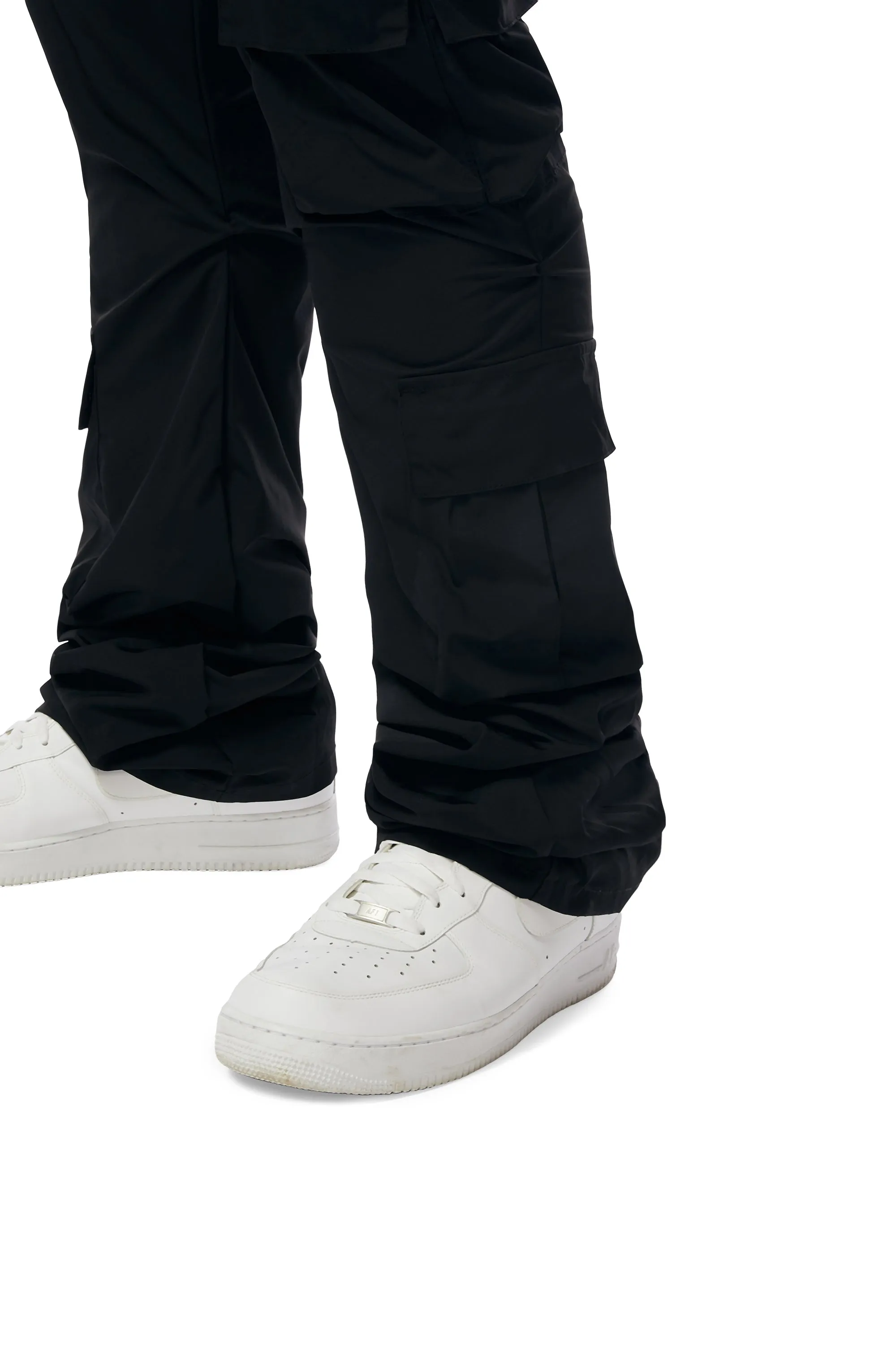 Big And Tall Stacked Windbreaker Utility Pants - Black