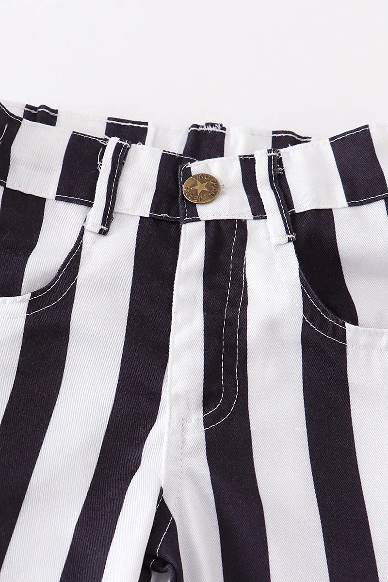 Black stripe girl bell pants