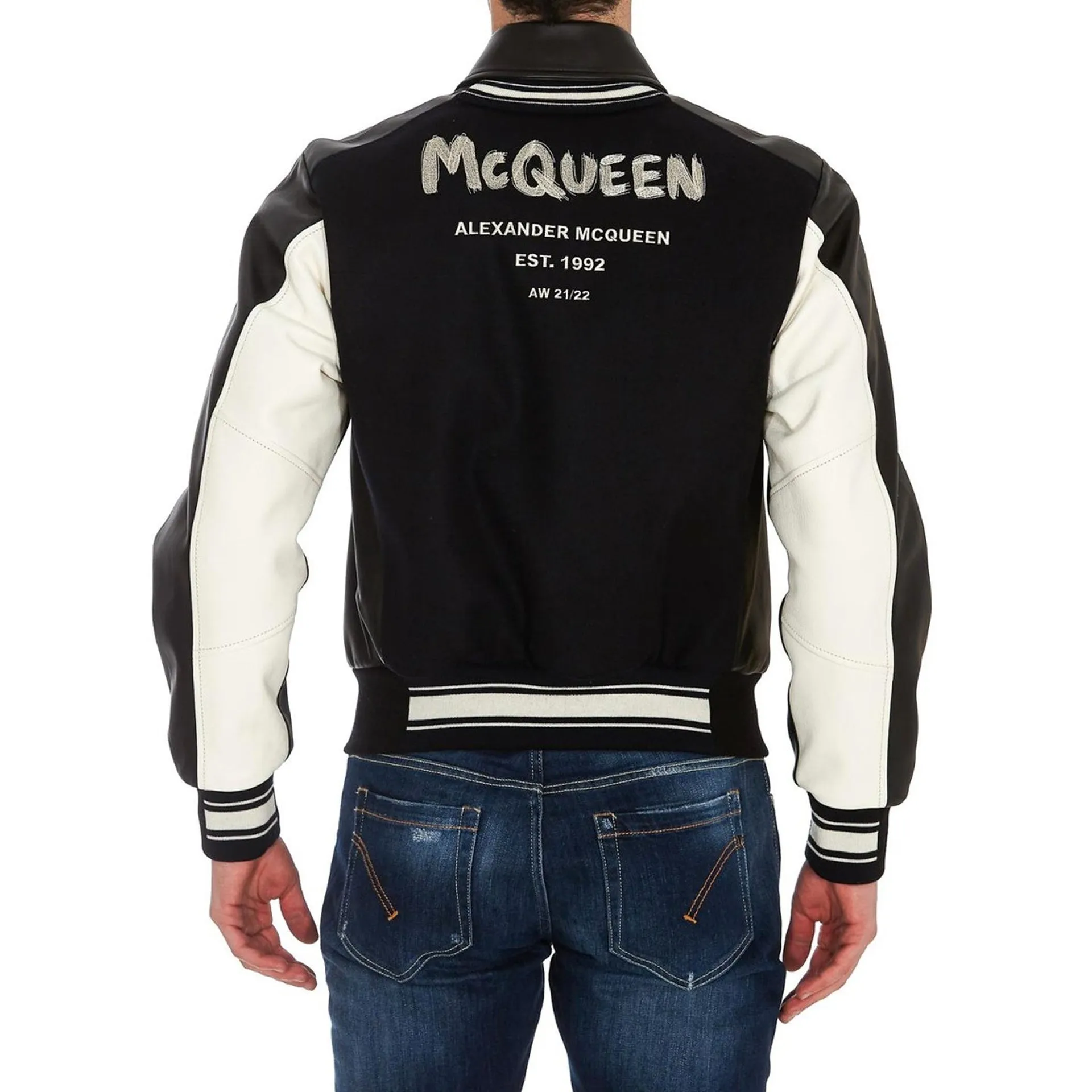 Bomber in pelle con logo Alexander Mcqueen