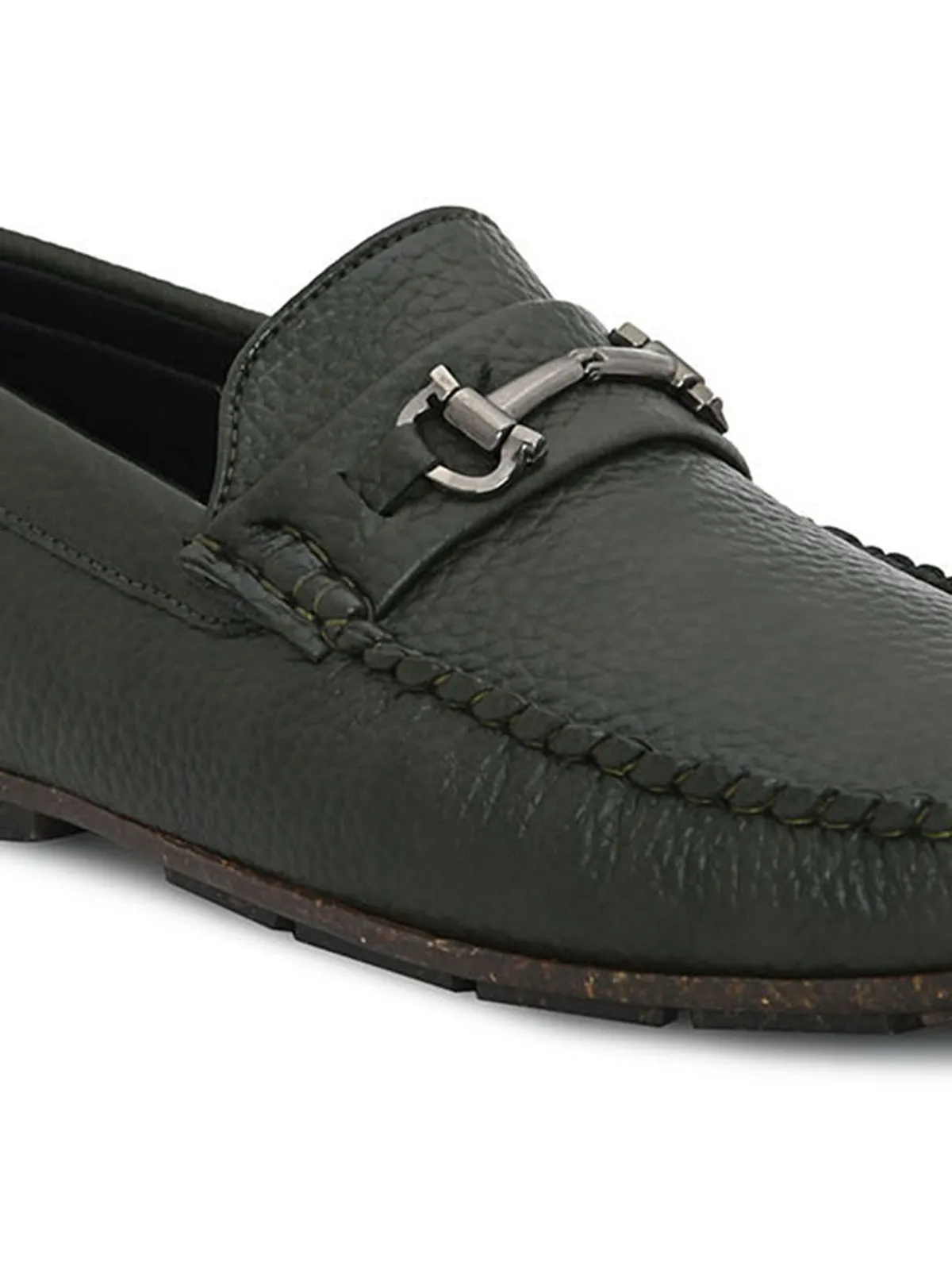 Buckle Embellished Olive Loafers