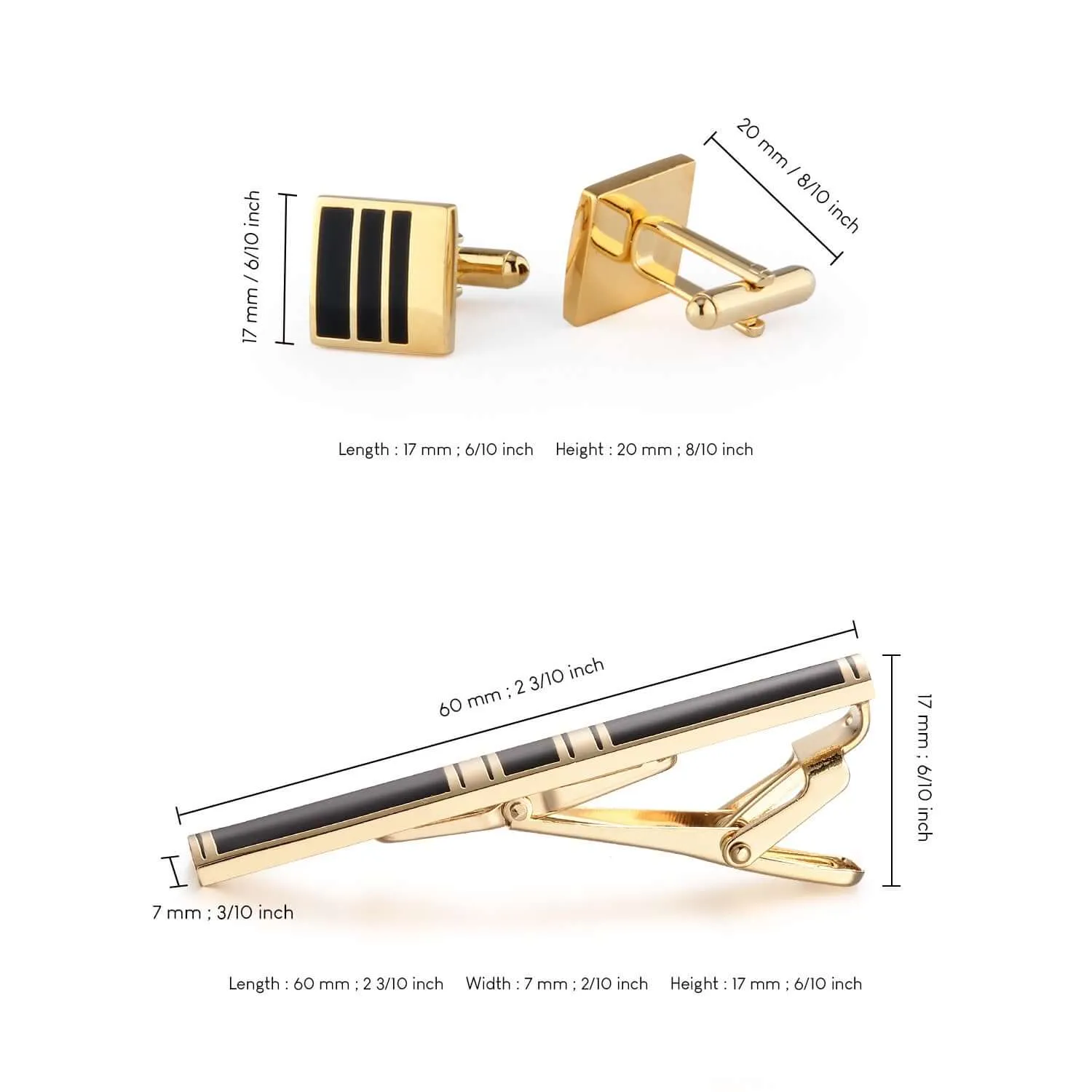 Business Enamel Black Gold Plated Men's Tie Clip Swank Cufflinks