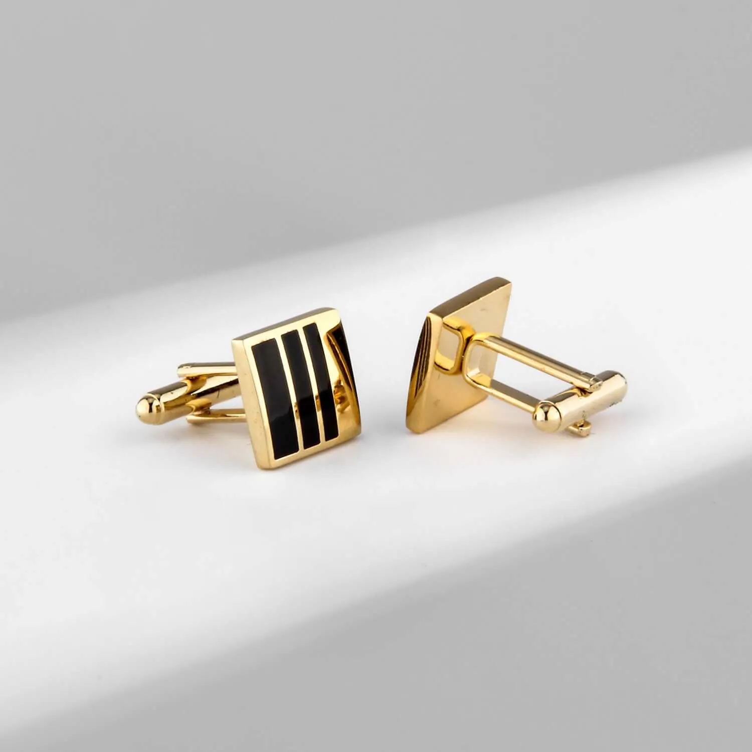 Business Enamel Black Gold Plated Men's Tie Clip Swank Cufflinks