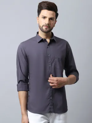 Cantabil Cotton Blend Solid Grey Full Sleeve Casual Shirt for Men with Pocket