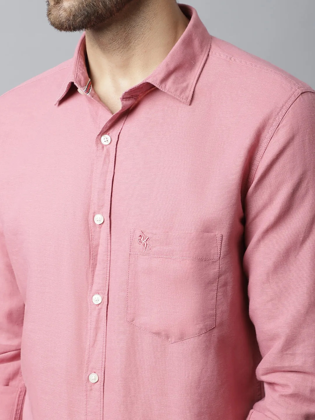 Cantabil Cotton Blend Solid Mauve Full Sleeve Casual Shirt for Men with Pocket