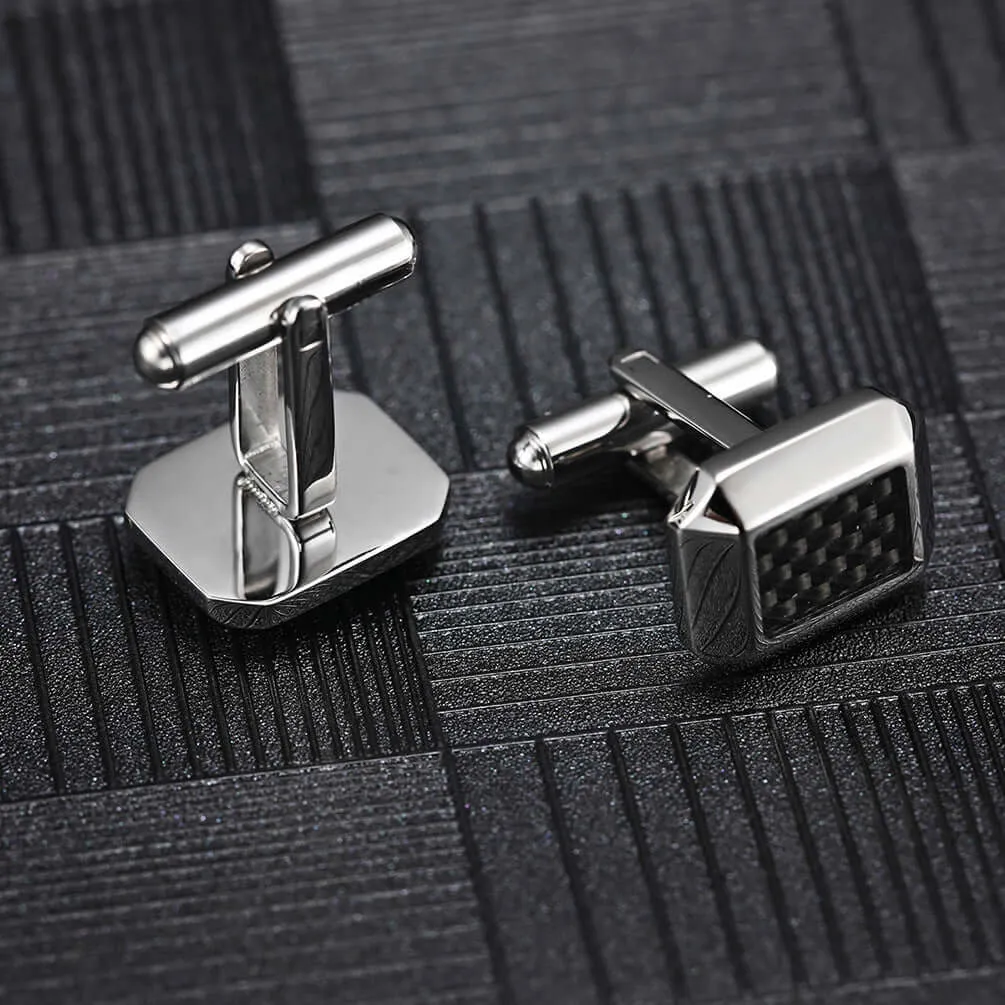 Carbon Fiber Inlay Men's French Swank Cufflinks