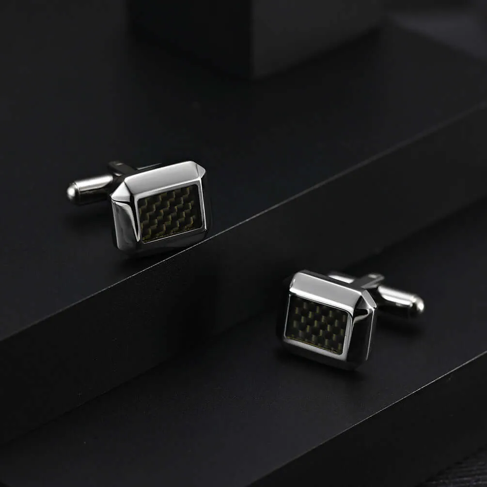 Carbon Fiber Inlay Men's French Swank Cufflinks