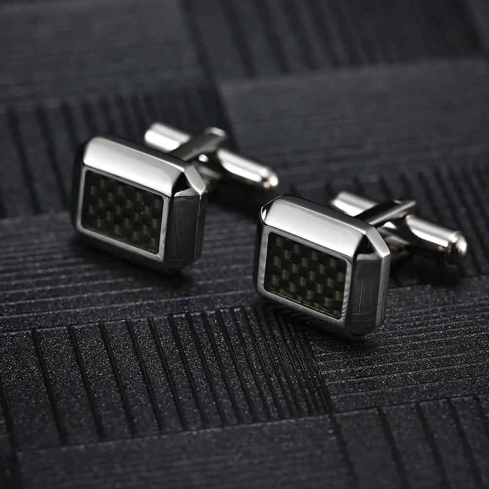 Carbon Fiber Inlay Men's French Swank Cufflinks