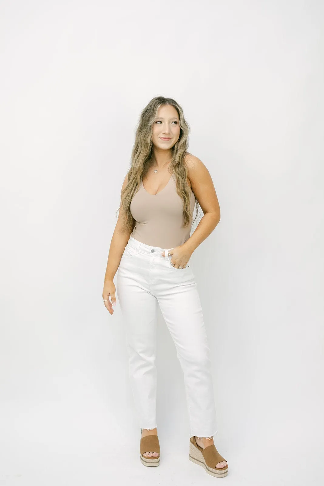 Cello White High Rise Straight Jeans