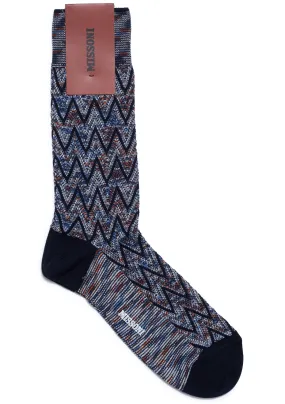 Chevron Knit Socks Navy Multi