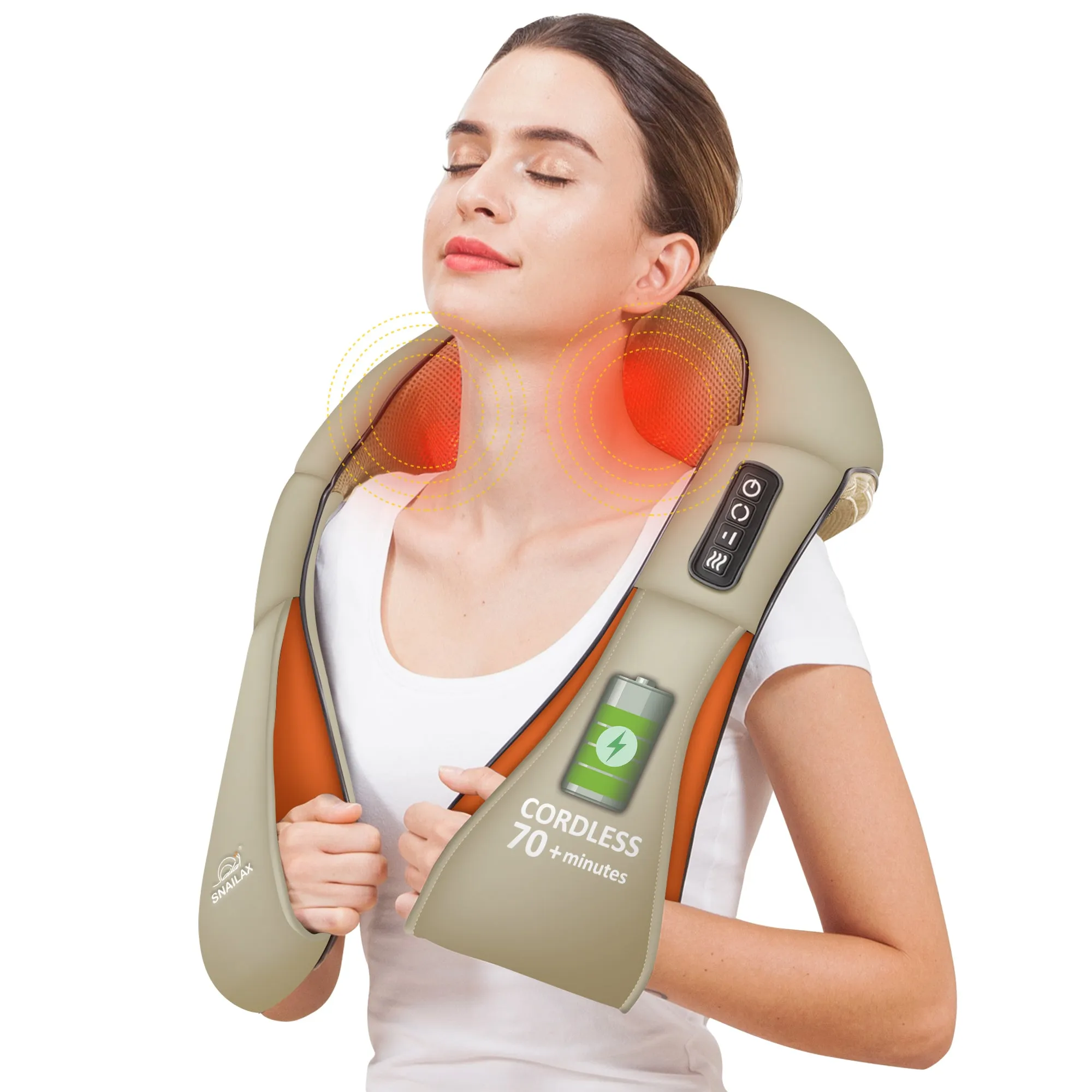 Cordless Neck Back Massager - Shiatsu Neck and Shoulder Massager with Heat (Khaki)  - 632NC-K