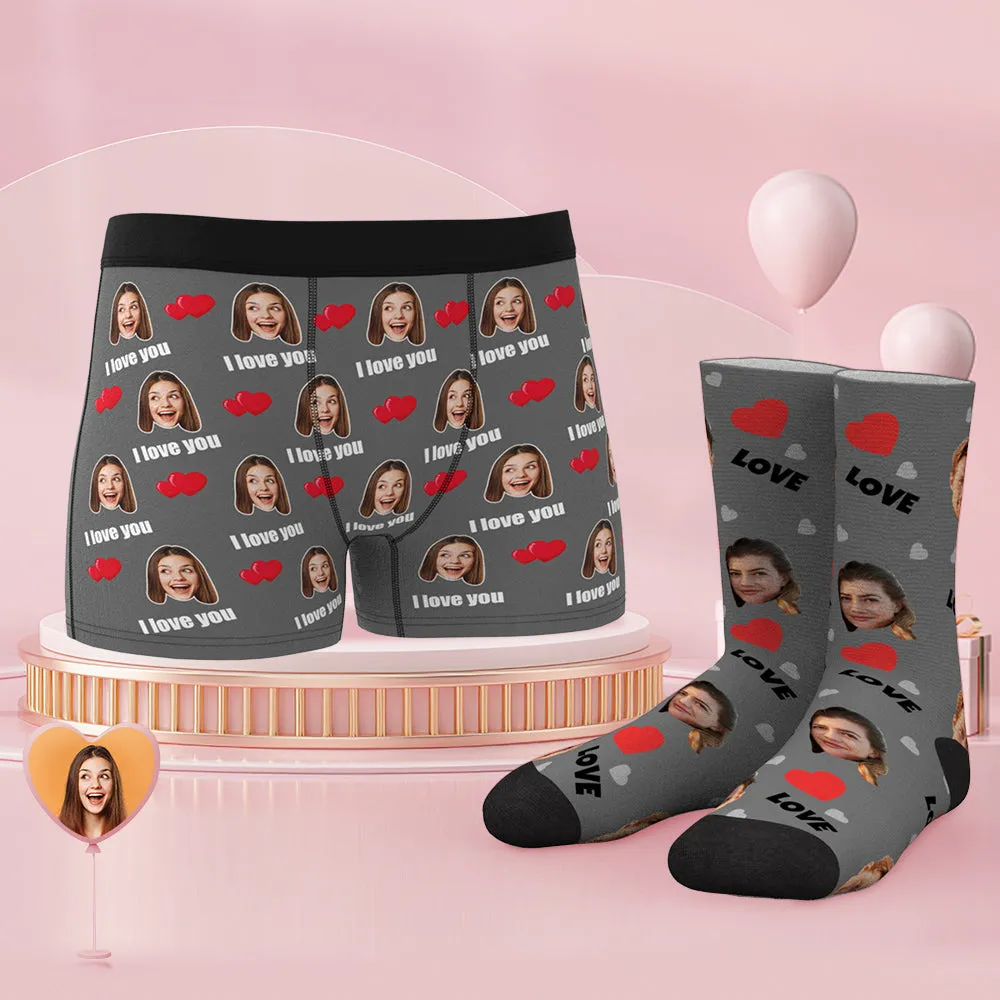 Custom Face Boxer Shorts And Socks Set Love