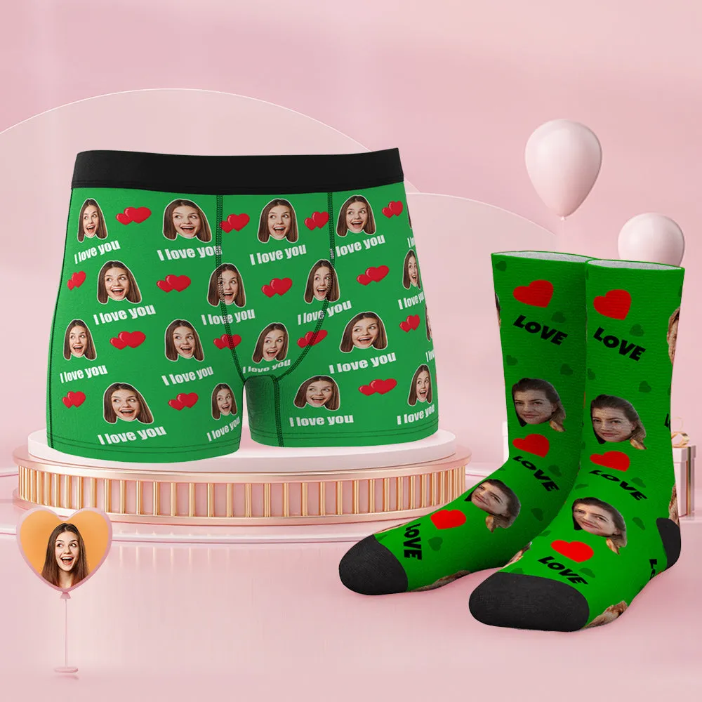 Custom Face Boxer Shorts And Socks Set Love