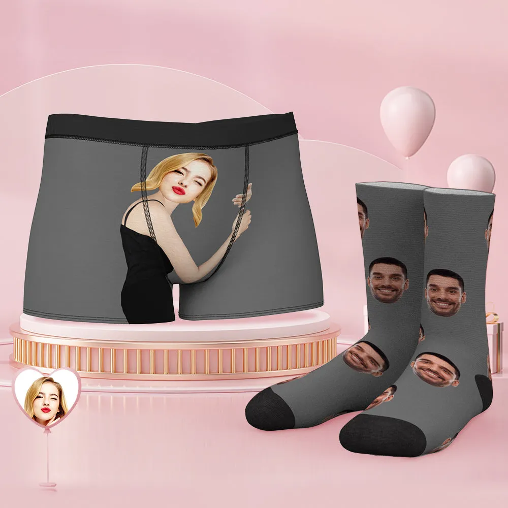 Custom Face Boxer Shorts And Socks Set On Body Love