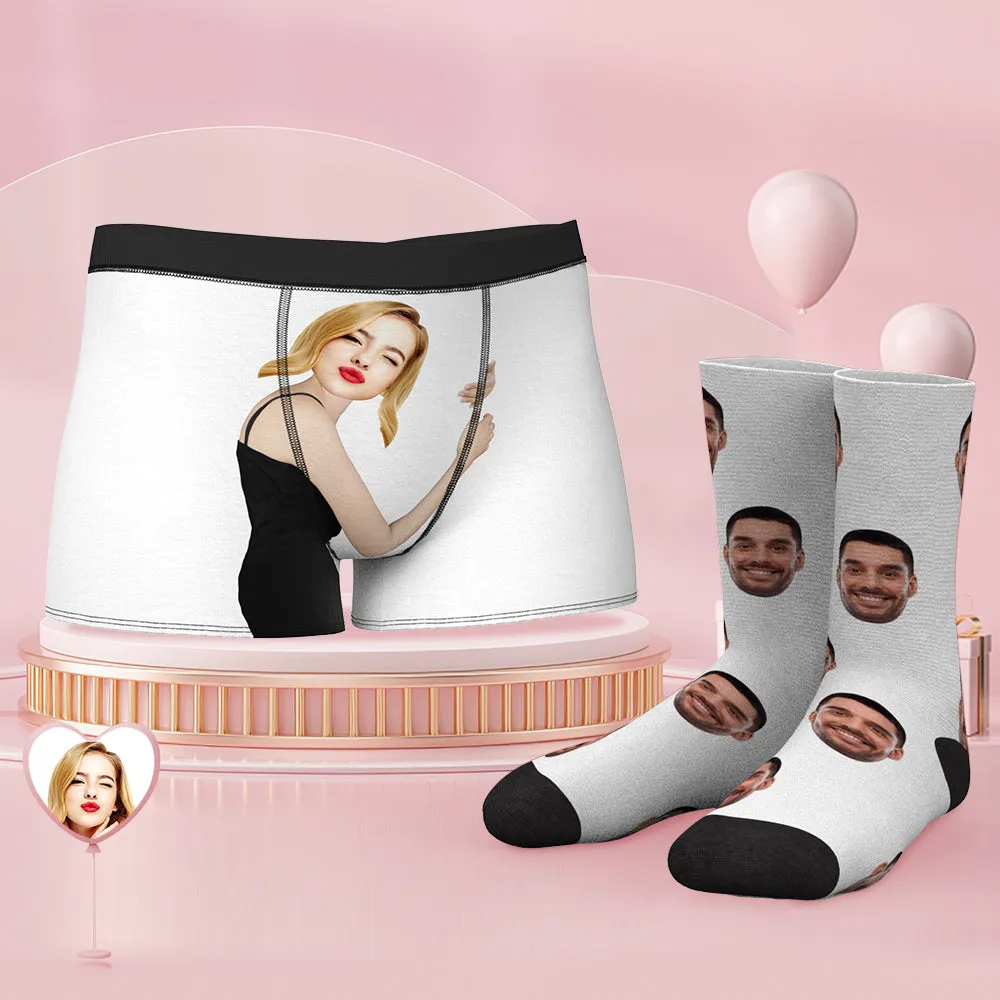 Custom Face Boxer Shorts And Socks Set On Body Love