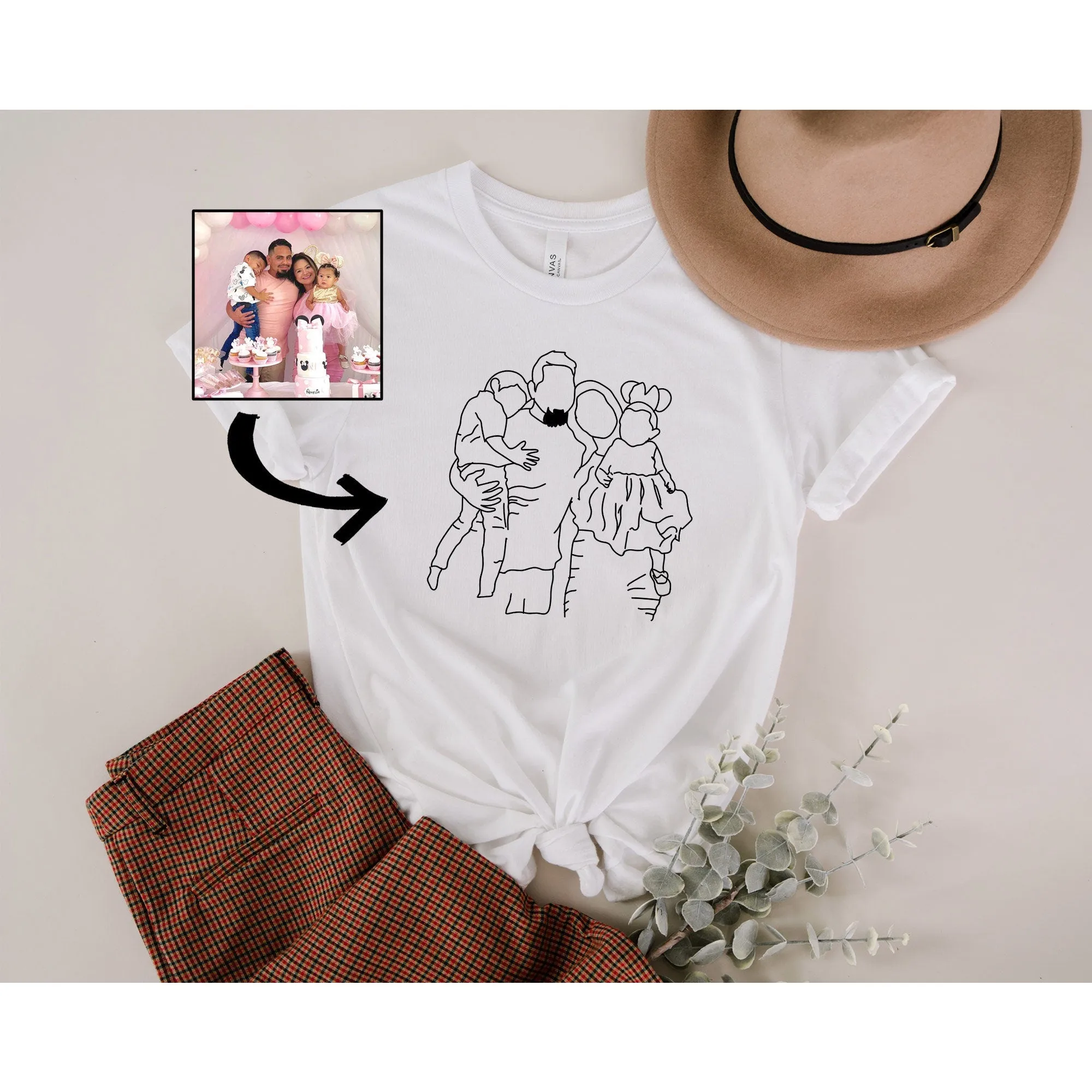 Custom Portrait T-Shirt, Custom Line Art Photo Shirt