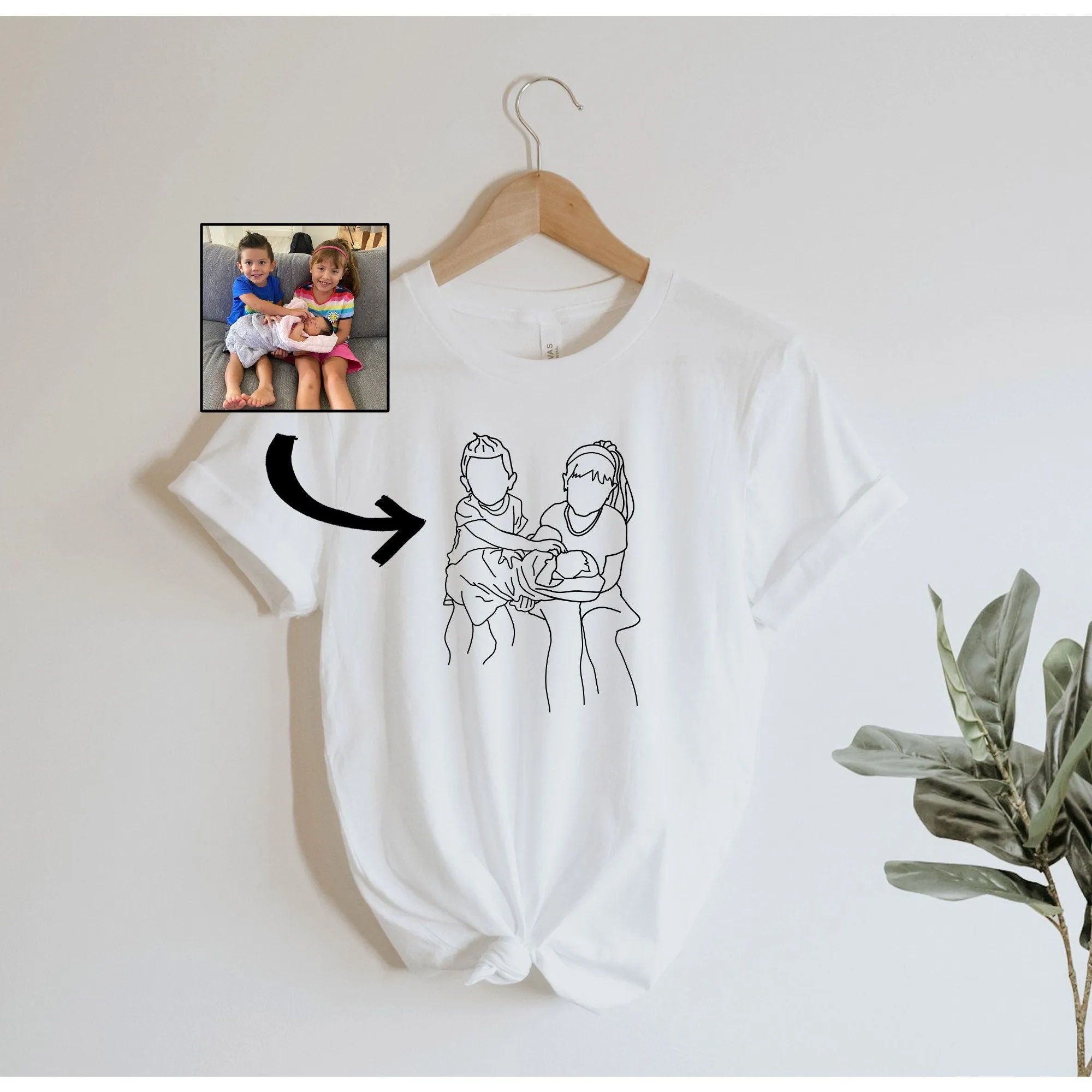 Custom Portrait T-Shirt, Custom Line Art Photo Shirt