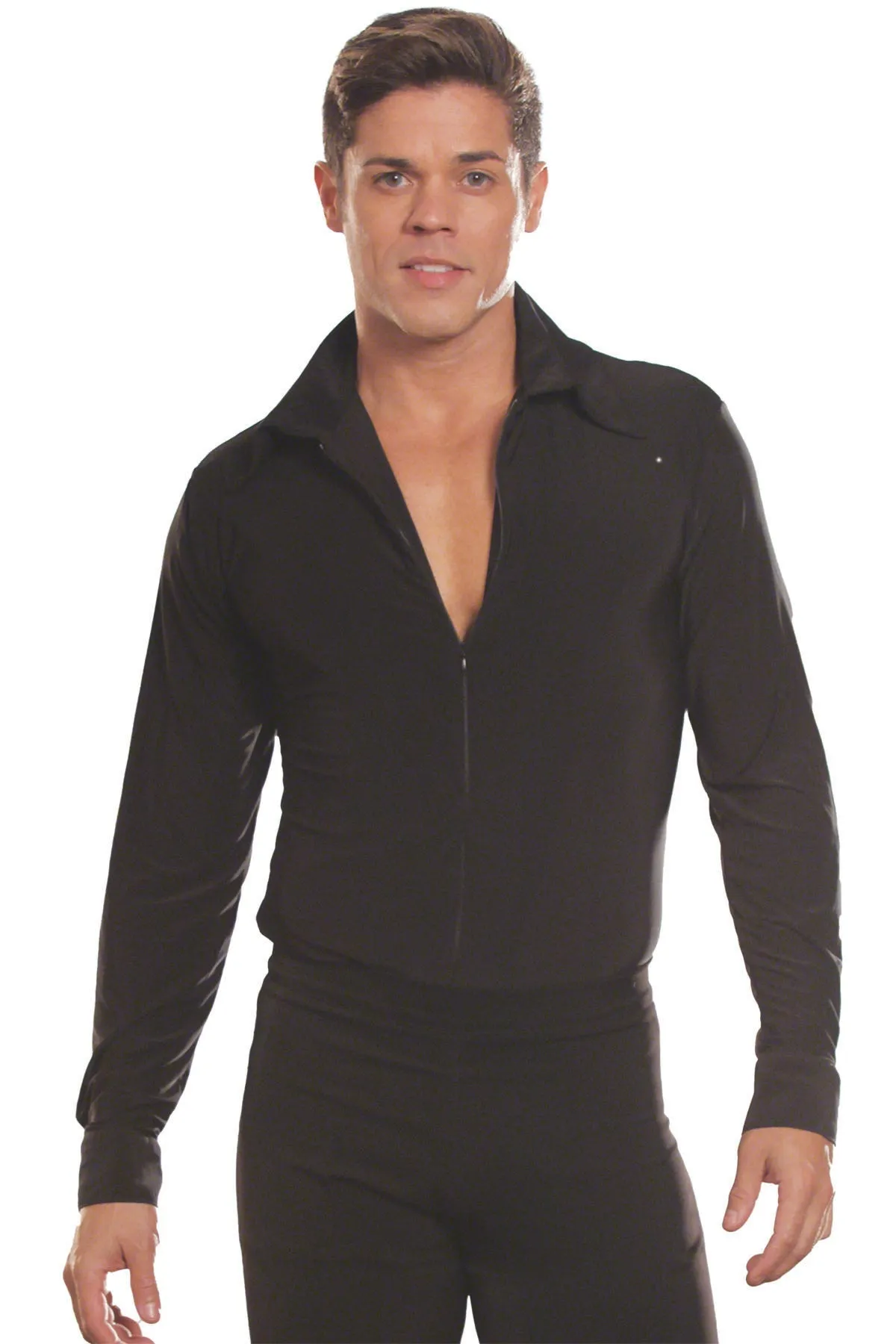 Dance America MS5 Men's Ballroom or Latin Simple Shirt with Zipper and Trunks in Stock