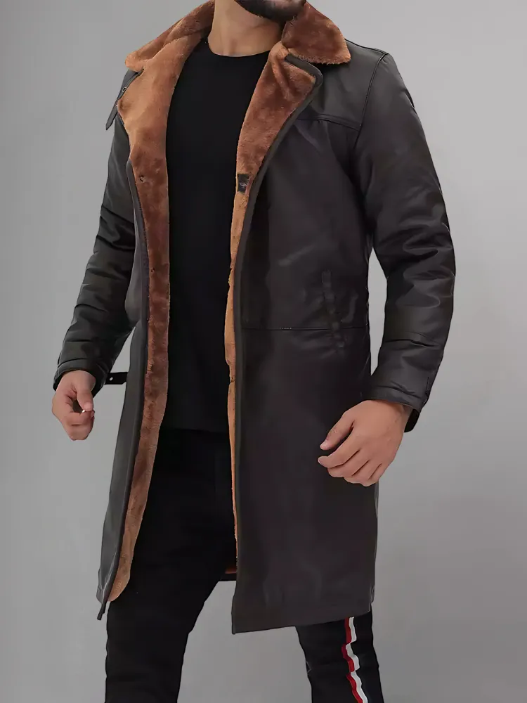 Dark Brown Shearling Leather Winter Coat Mens