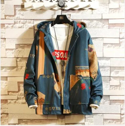 Foesce -Men's Fashion Printing Outerwear Tide Hat Coats Streetwear Bomber Jacket Loose Brand Windbreaker Big Size M-5XL