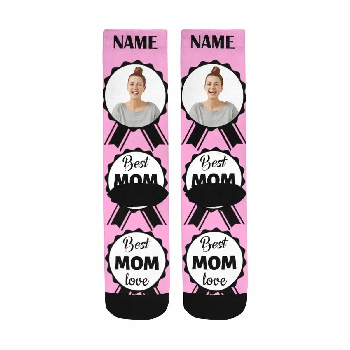 For Mom | Custom Face&Name Socks Best Mom Love Personalized MOM's Sublimated Crew Socks