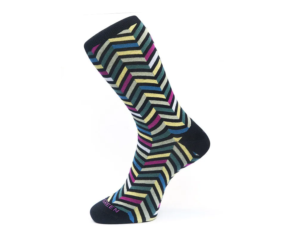 Fortis Green Men's Socks in Black Zig Zags