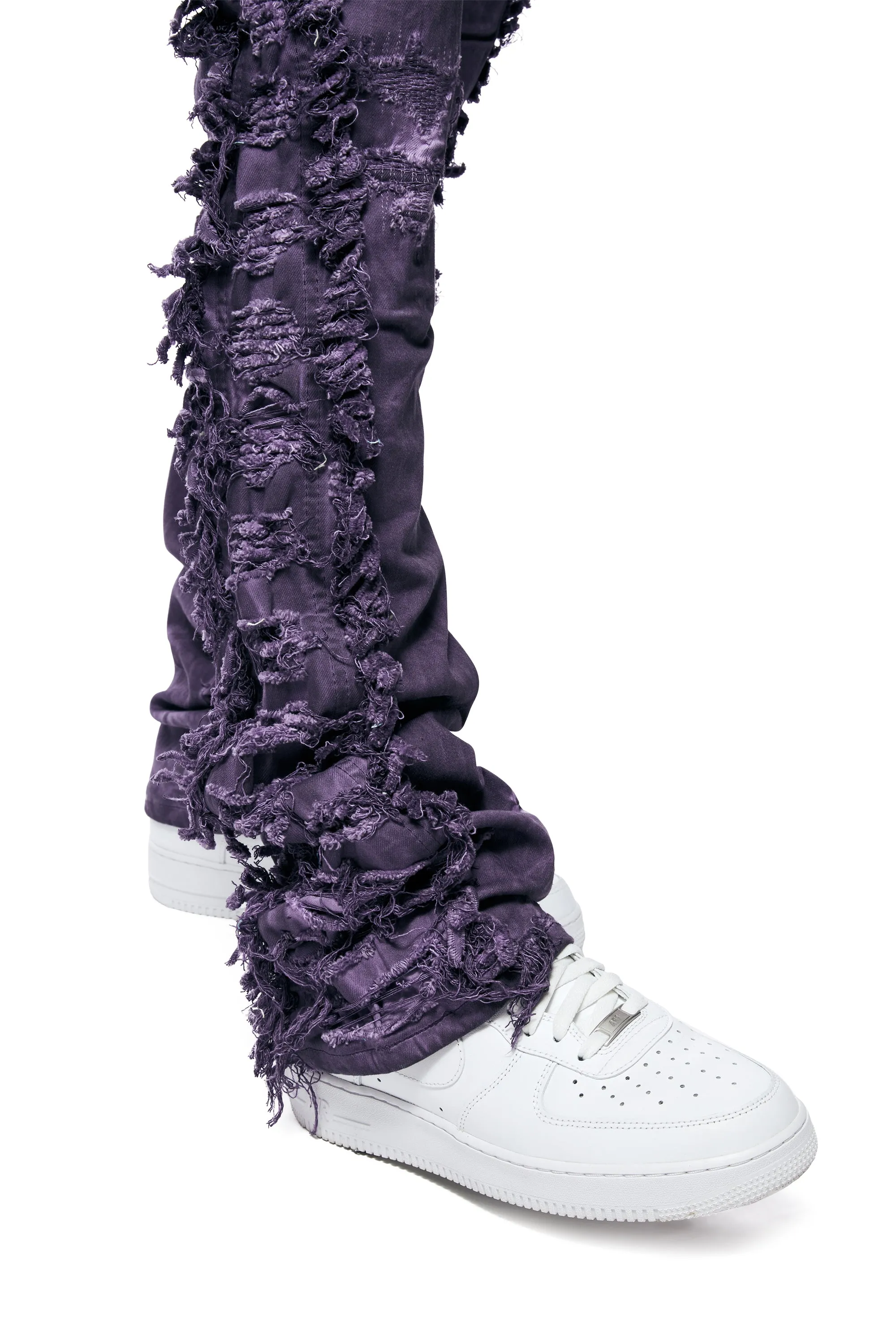 Frayed Stacked Pigment Dyed Pants - Purple