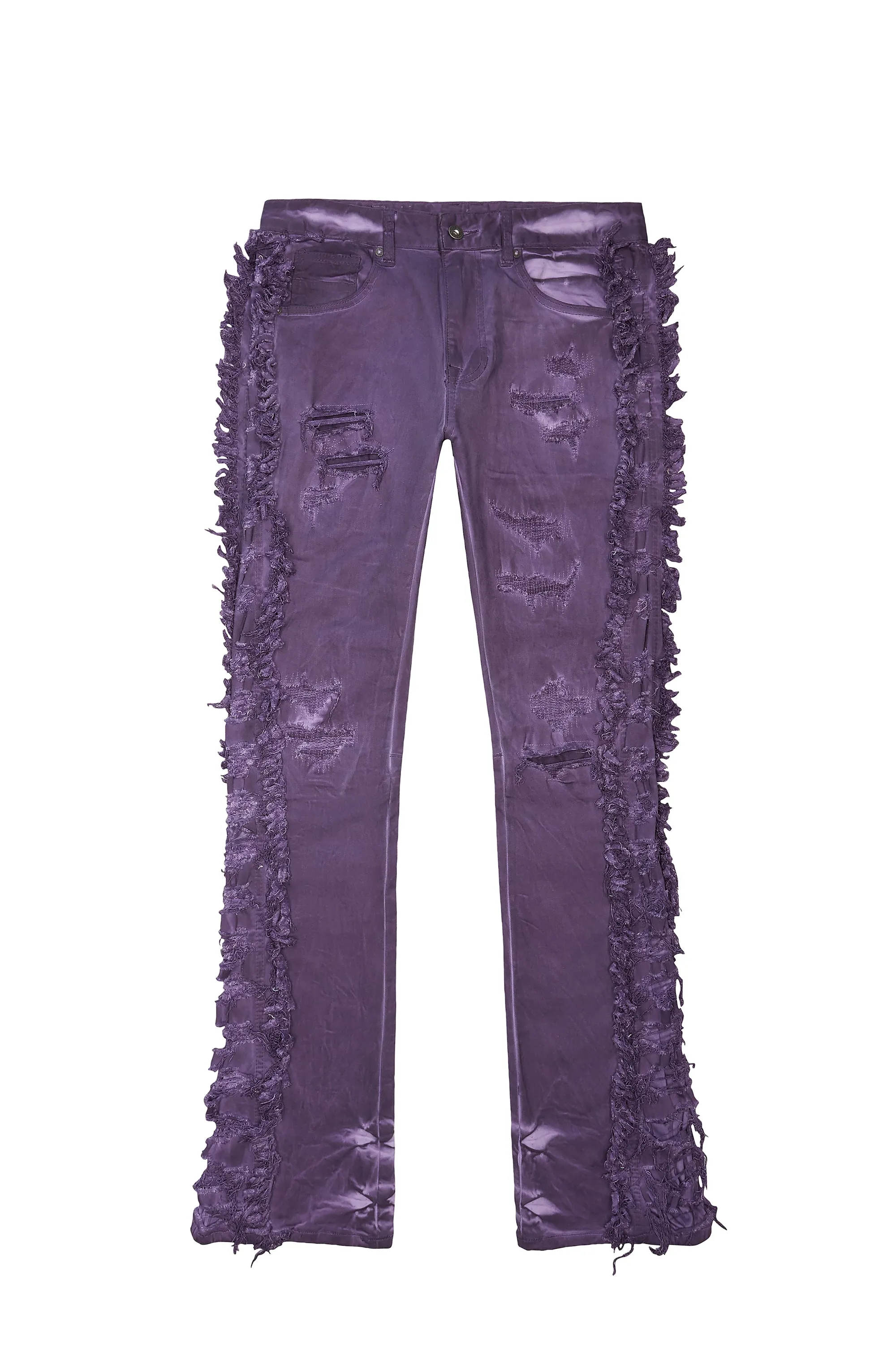 Frayed Stacked Pigment Dyed Pants - Purple