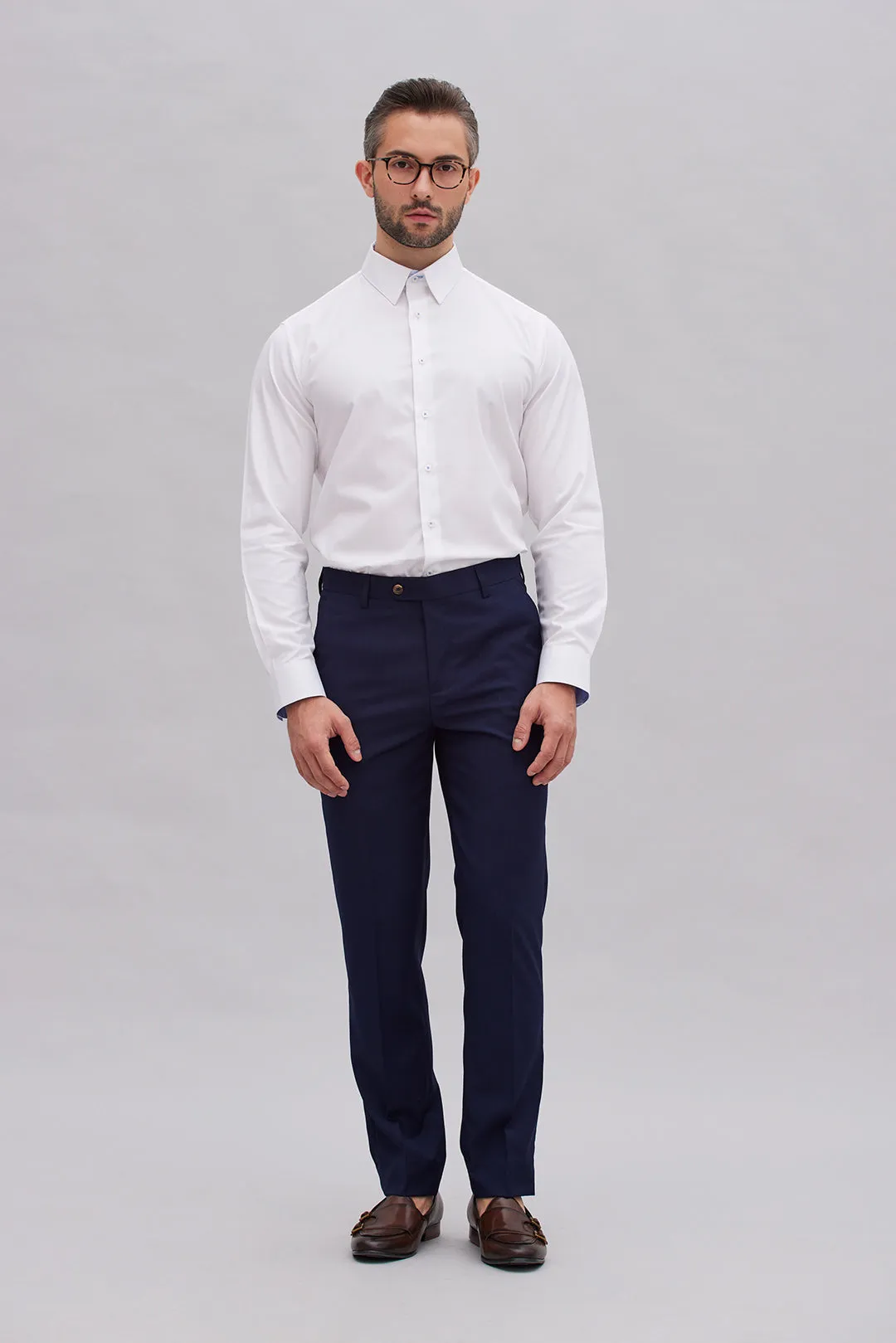 Fumiya Navy Textured Suit Pants