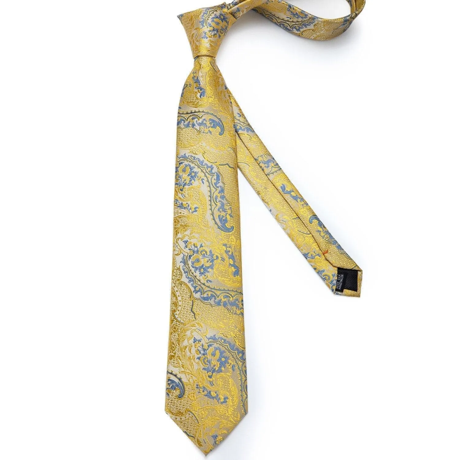 Gold Blue Paisley Necktie Set