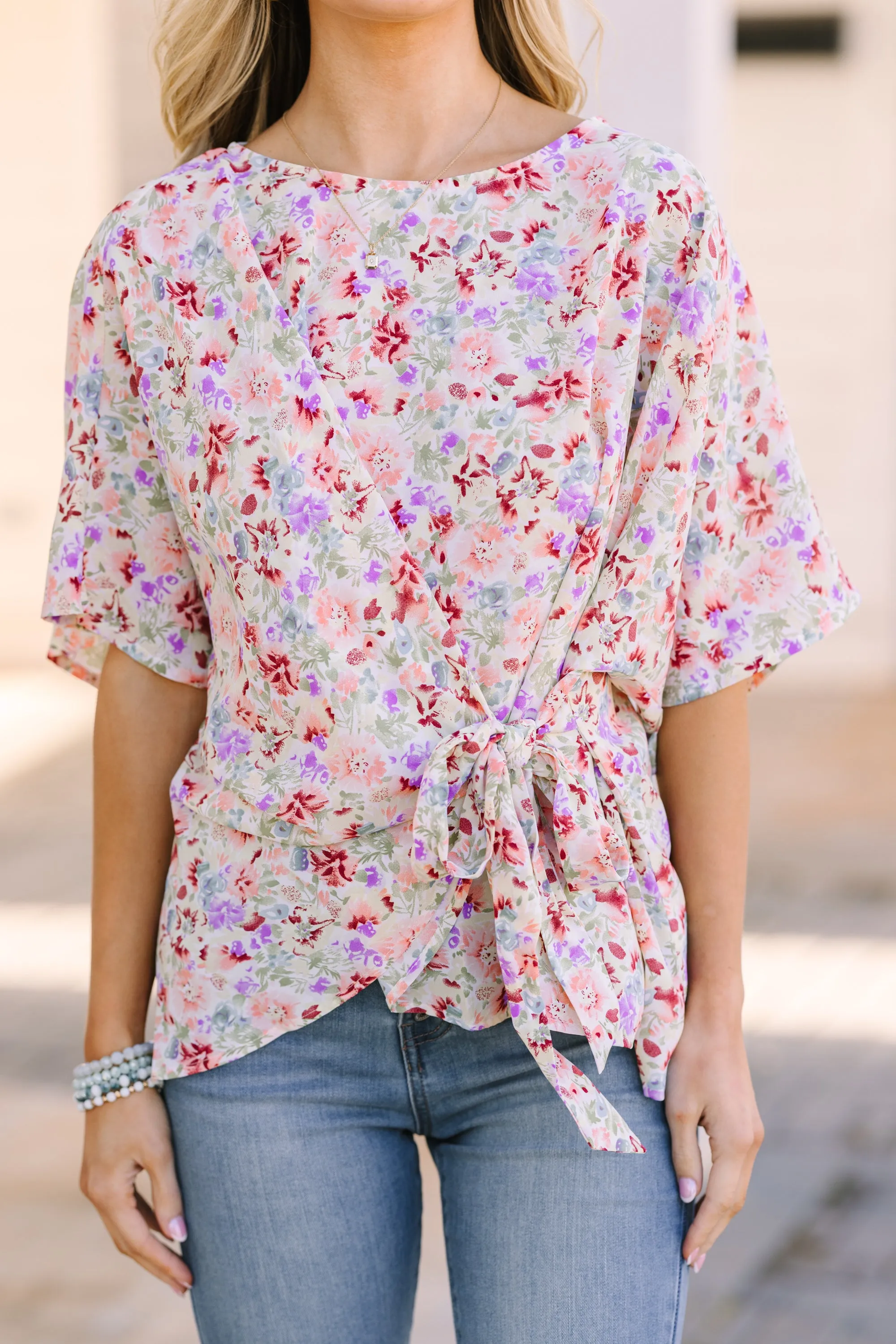 Happy Thoughts Sage Green Tied Floral Blouse