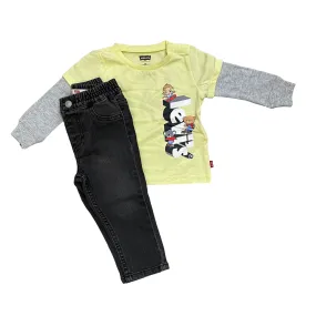 Levi's infant suit long sleeve t-shirt and jeans trousers 6EJ099-ECX bright green black 