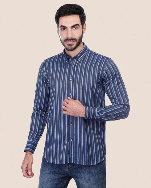 Long Sleeve Striped Shirt - NAVY * SKY BLUE