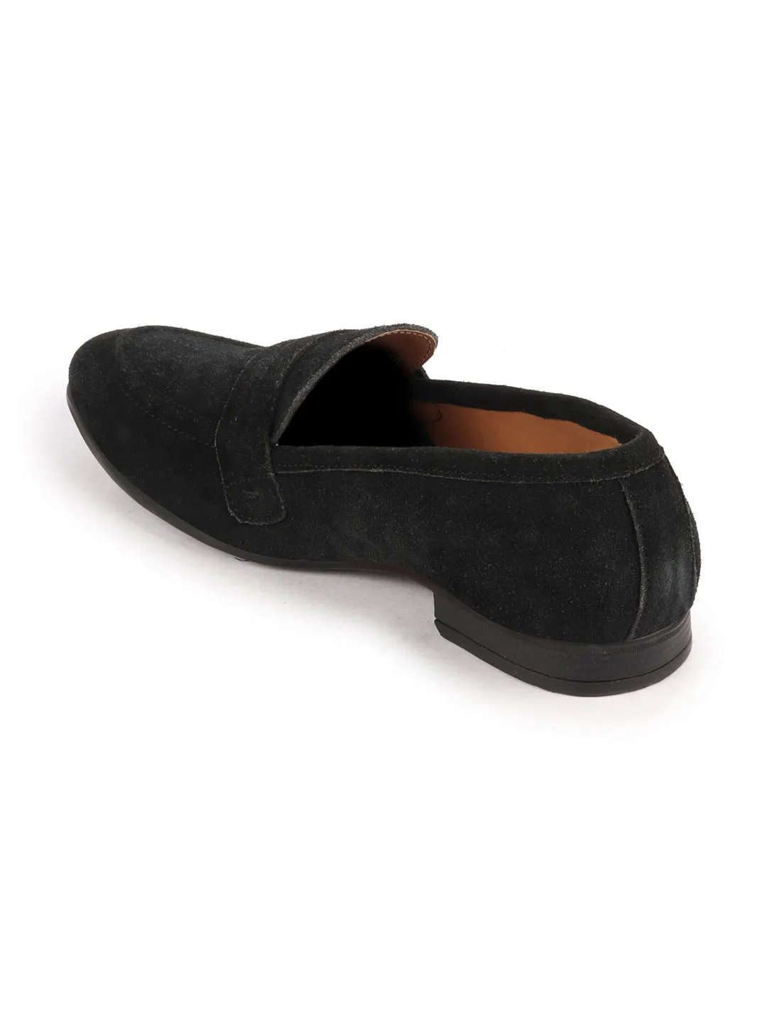 Men Black Suede Leather Penny Loafer Shoes