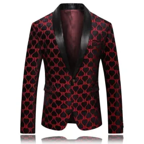 Men Blazer - Red Lapel Collar Tuxedo Blazer