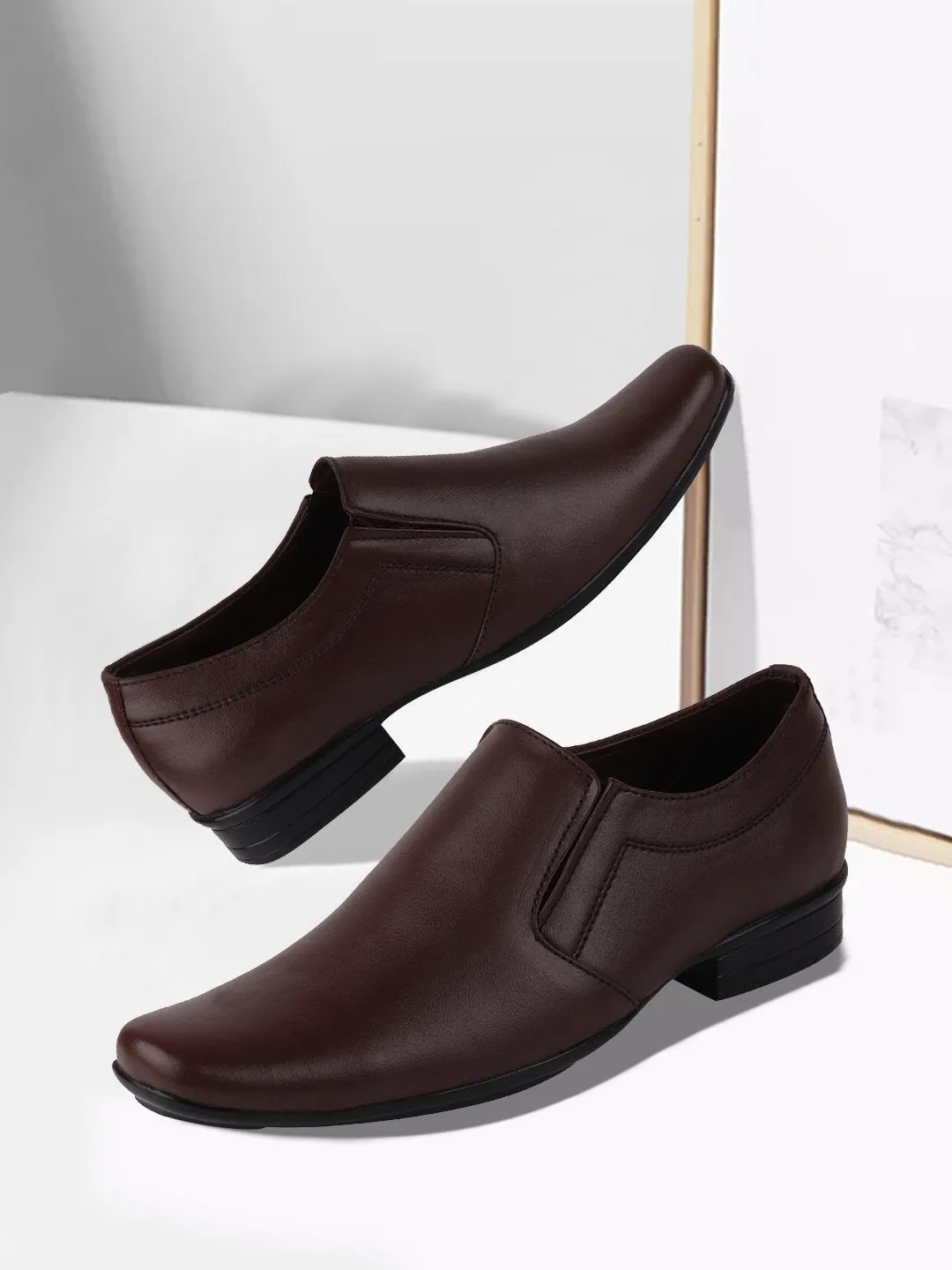 Men Brown Formal Leather Slip-On Shoes