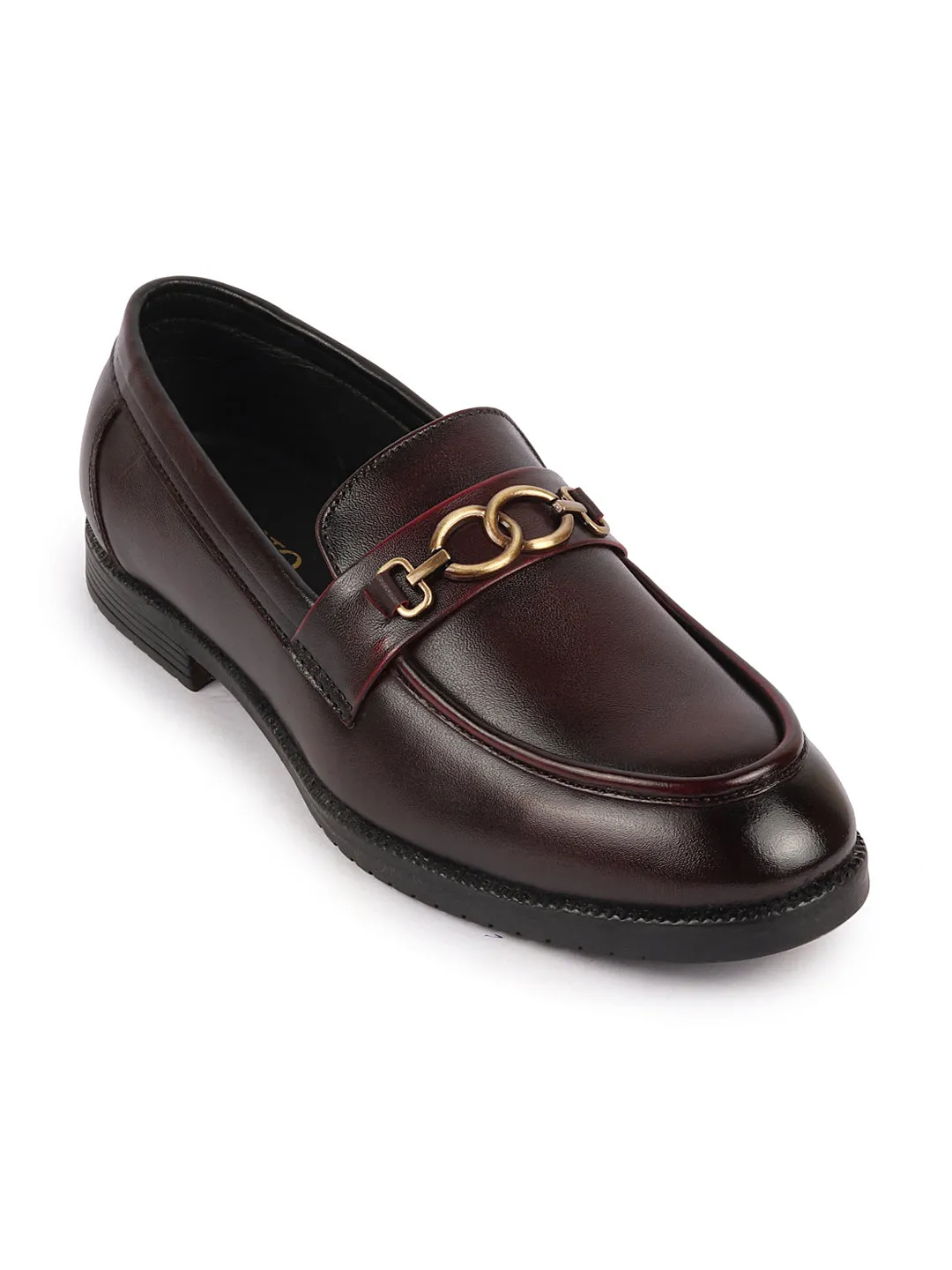 Men Cherry Wedding Party Genuine Leather Buckle Slip On Loafer Shoes