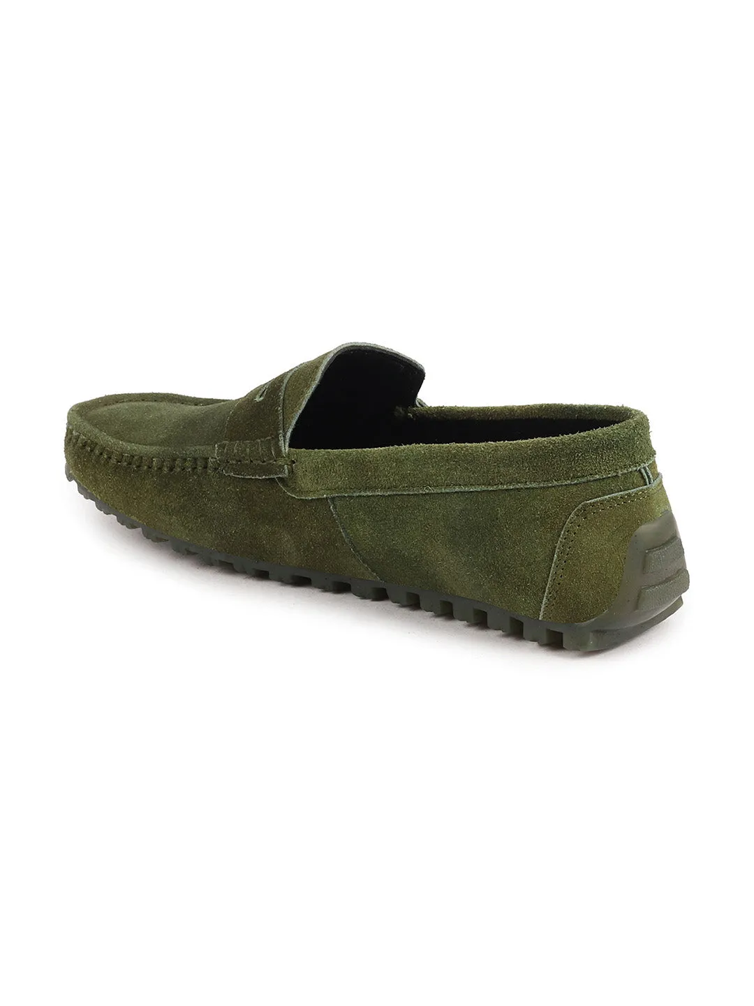 Men Mehandi Suede Leather Side Stitched Slip On Driving Loafers and Mocassin