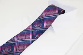 Mens Blue & Pink Stripes & Squares Patterned 8cm Neck Tie