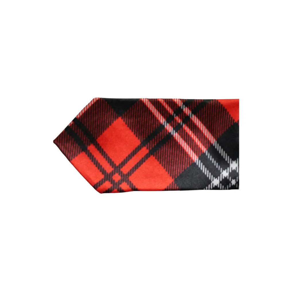 Mens Red & Black Plaid Striped 5cm Skinny Neck Tie