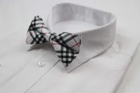 Mens White Plaid Patterned Bow Tie