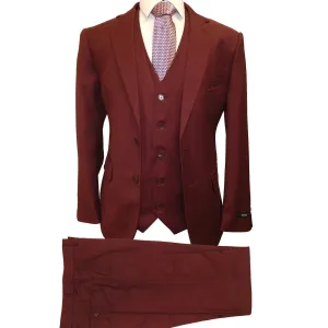 MILANO LABEL VESTED SUIT/BURGUNDY