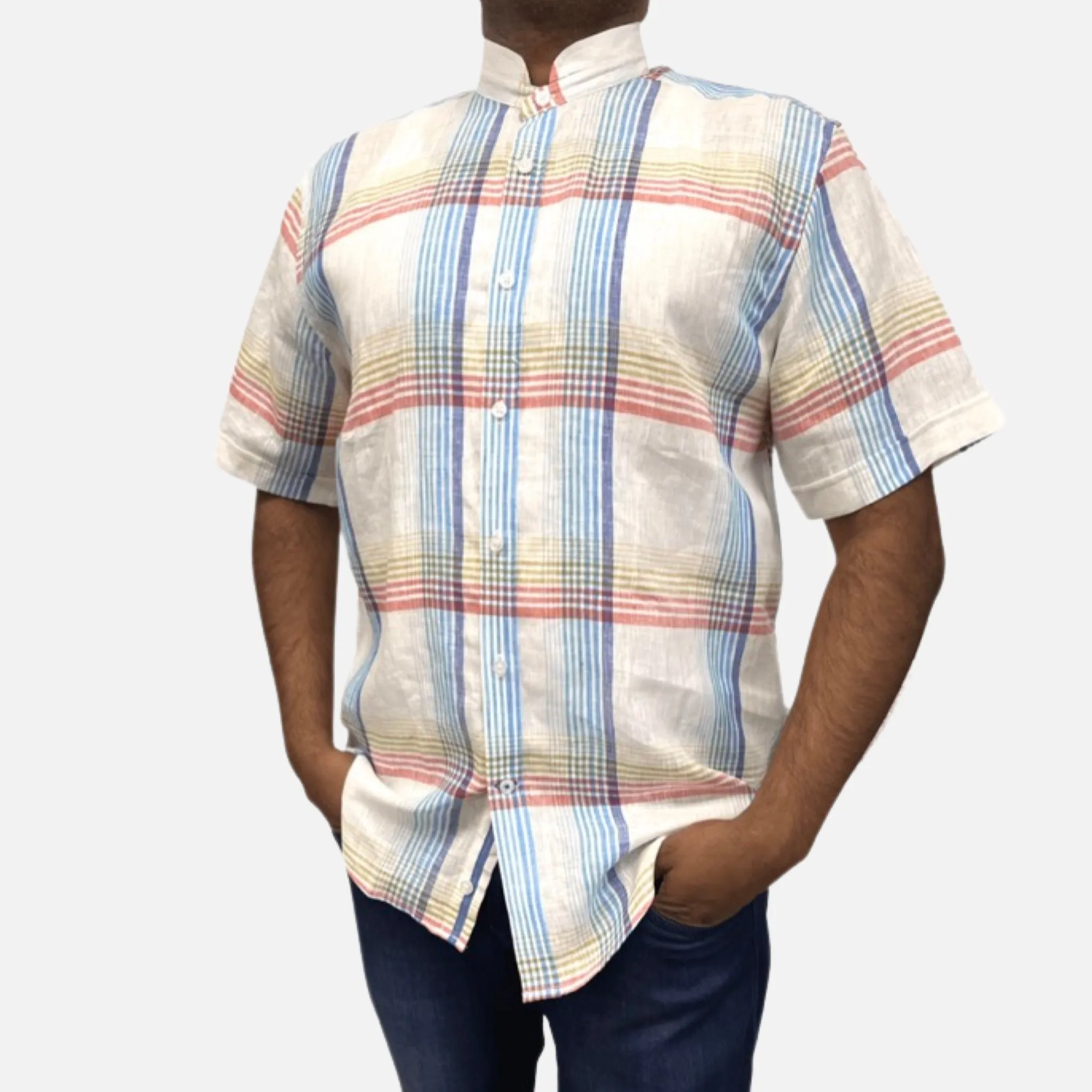 Nero Collar White Multi Linen shirt for Men | 100% Linen