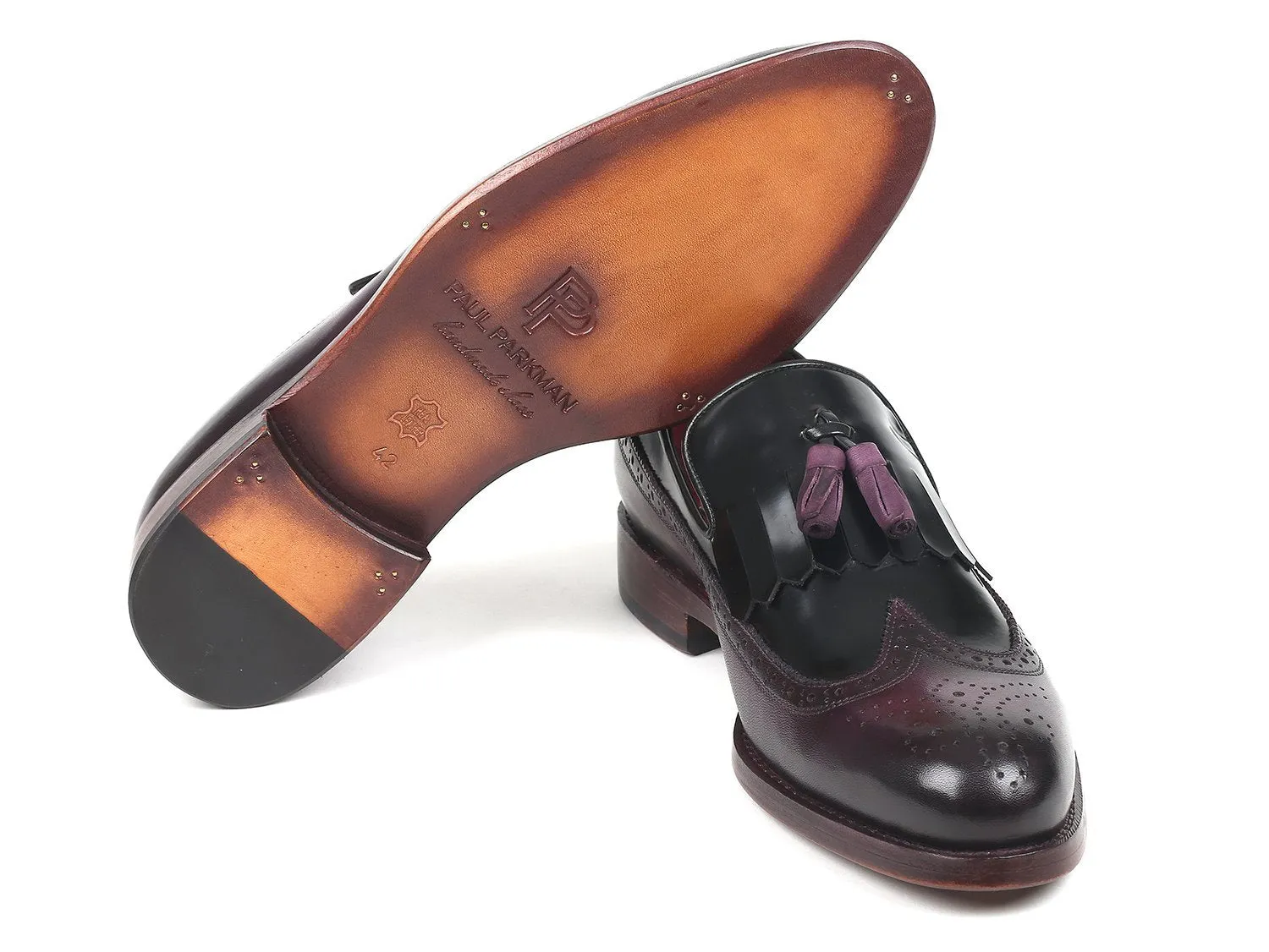 Paul Parkman Kiltie Tassel Loafer Black & Purple (ID#KT92PX)